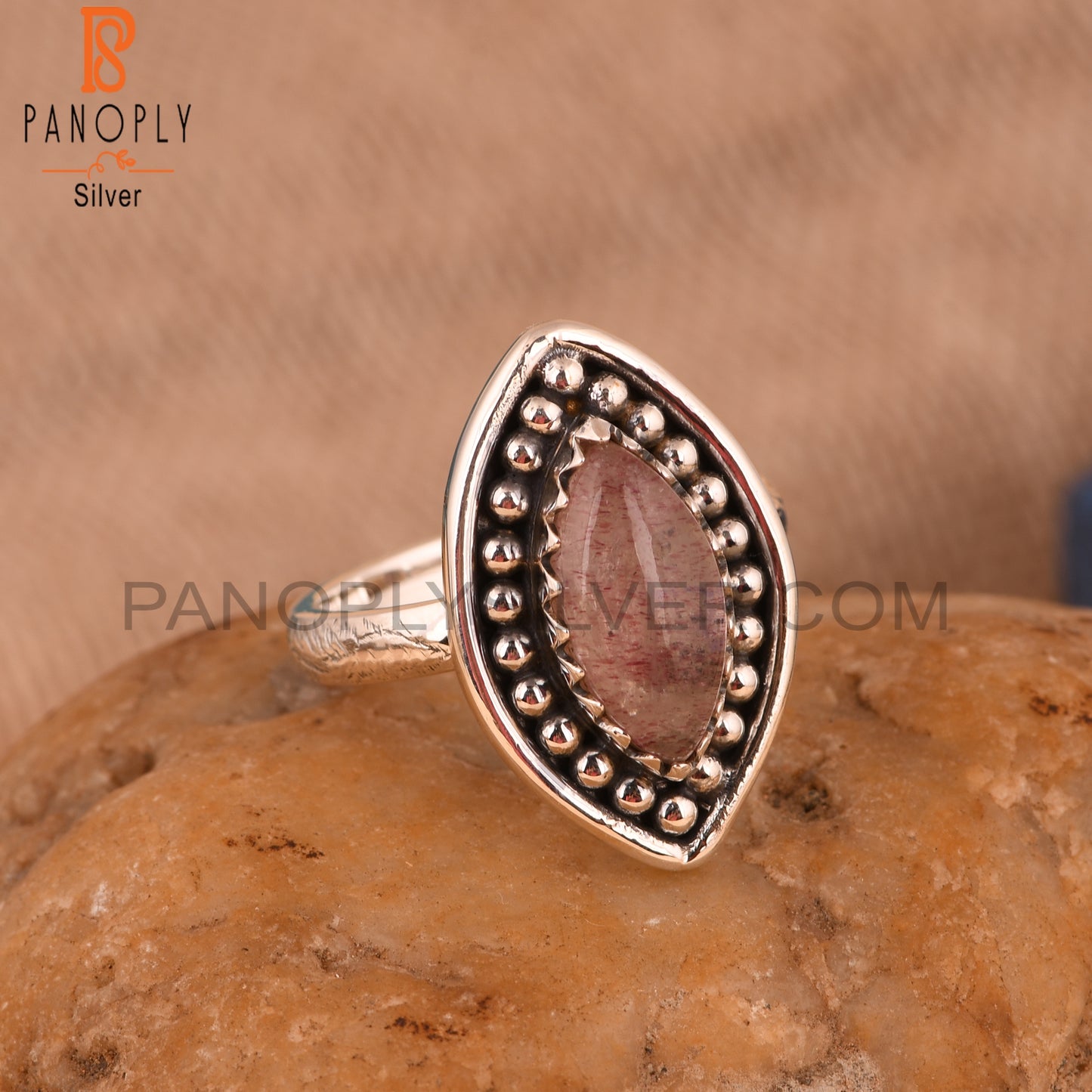Marquise Strawberry Quartz 925 Silver Ring