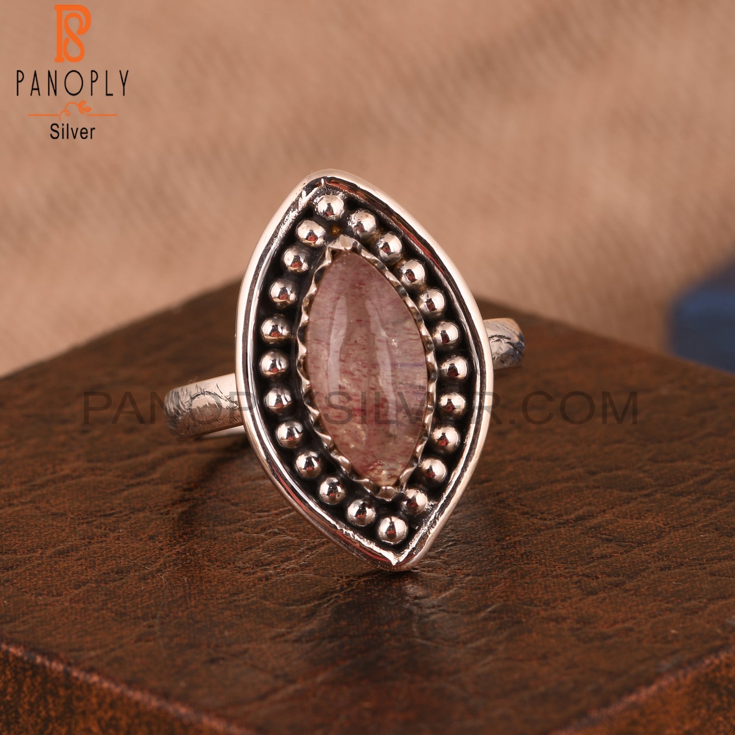Marquise Strawberry Quartz 925 Silver Ring