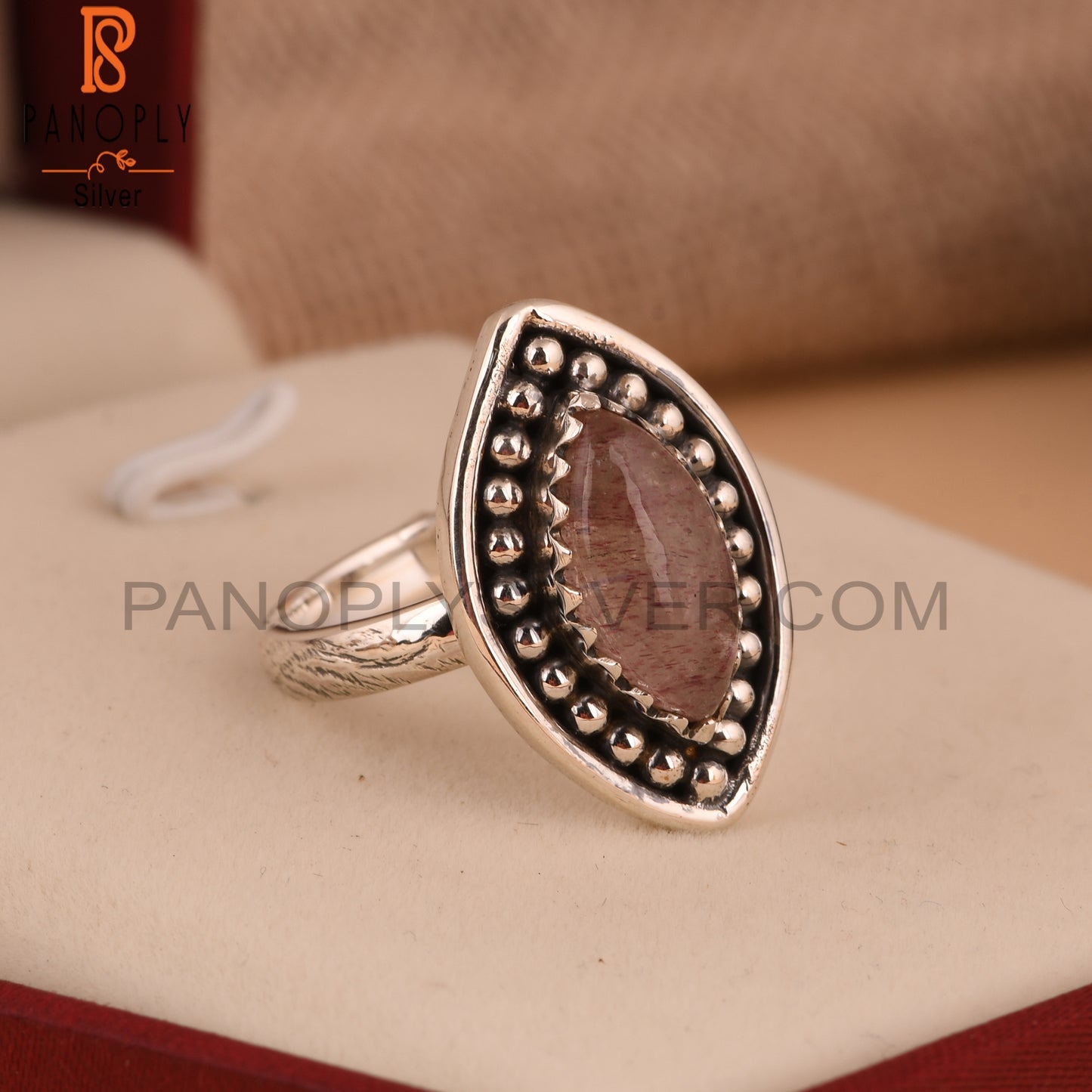 Marquise Strawberry Quartz 925 Silver Ring