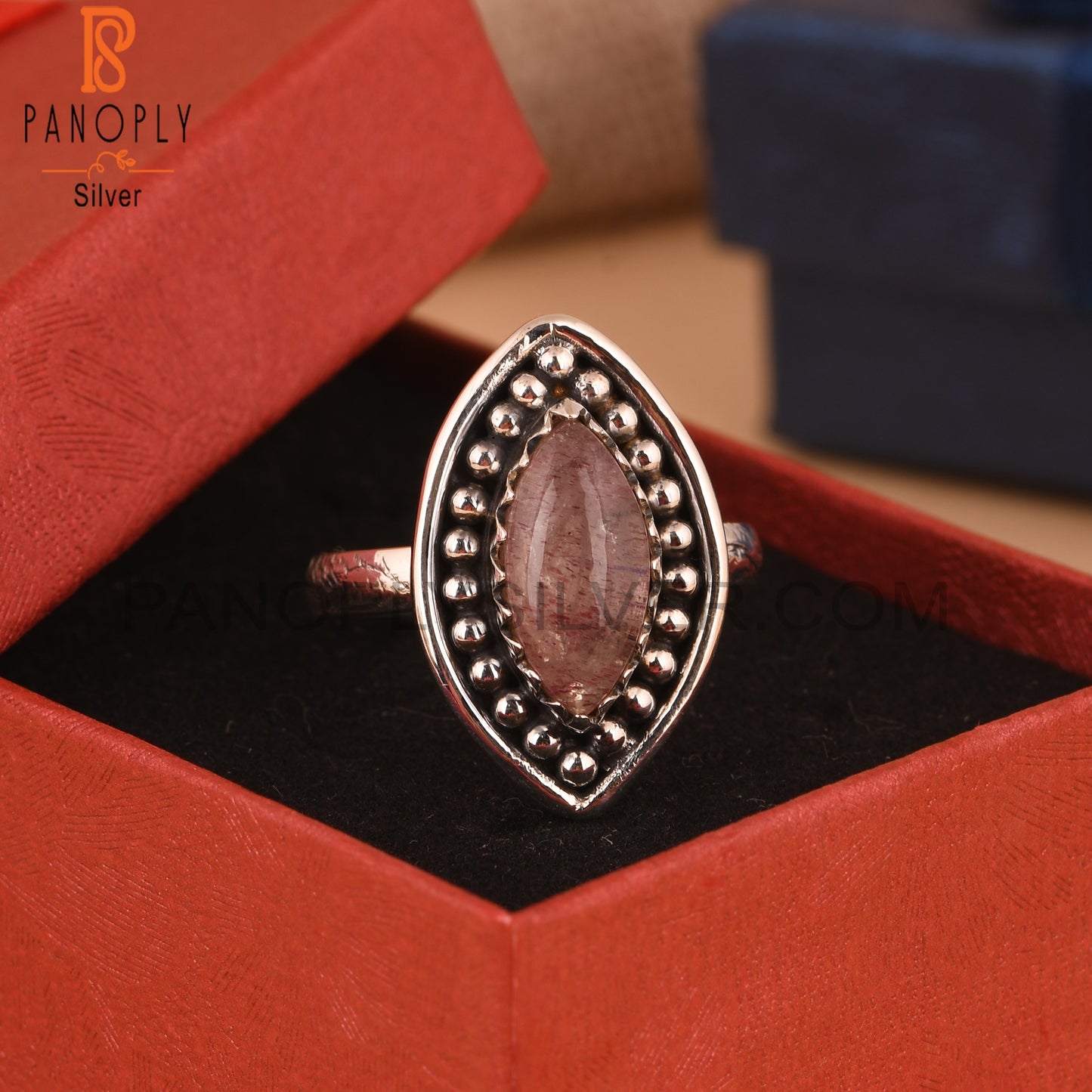 Marquise Strawberry Quartz 925 Silver Ring