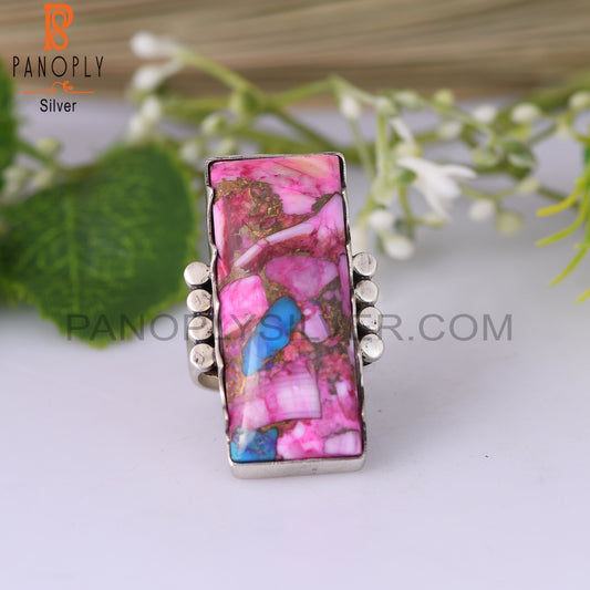 Mojave Copper Purple Oyster Turquoise Baguette Silver Ring