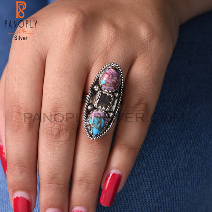 Smoky & Mojave Copper Purple Oyster Turquoise 925 Silver Ring