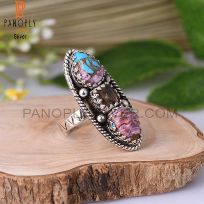 Smoky & Mojave Copper Purple Oyster Turquoise 925 Silver Ring