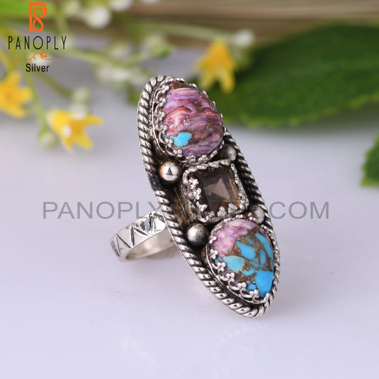 Smoky & Mojave Copper Purple Oyster Turquoise 925 Silver Ring