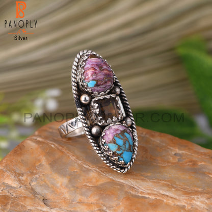 Smoky & Mojave Copper Purple Oyster Turquoise 925 Silver Ring