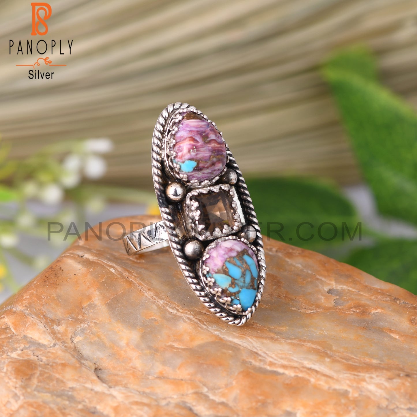 Smoky & Mojave Copper Purple Oyster Turquoise 925 Silver Ring