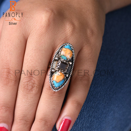 Smoky & Mojave Copper Oyster Turquoise 925 Silver Ring