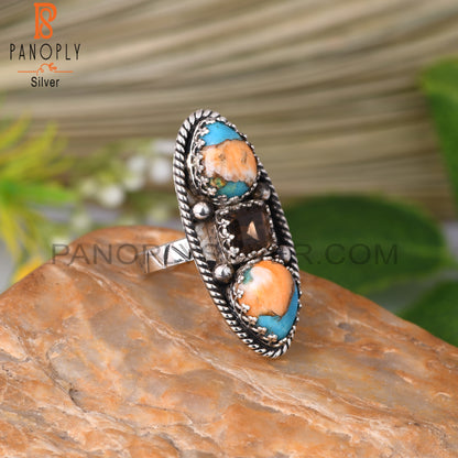 Smoky & Mojave Copper Oyster Turquoise 925 Silver Ring