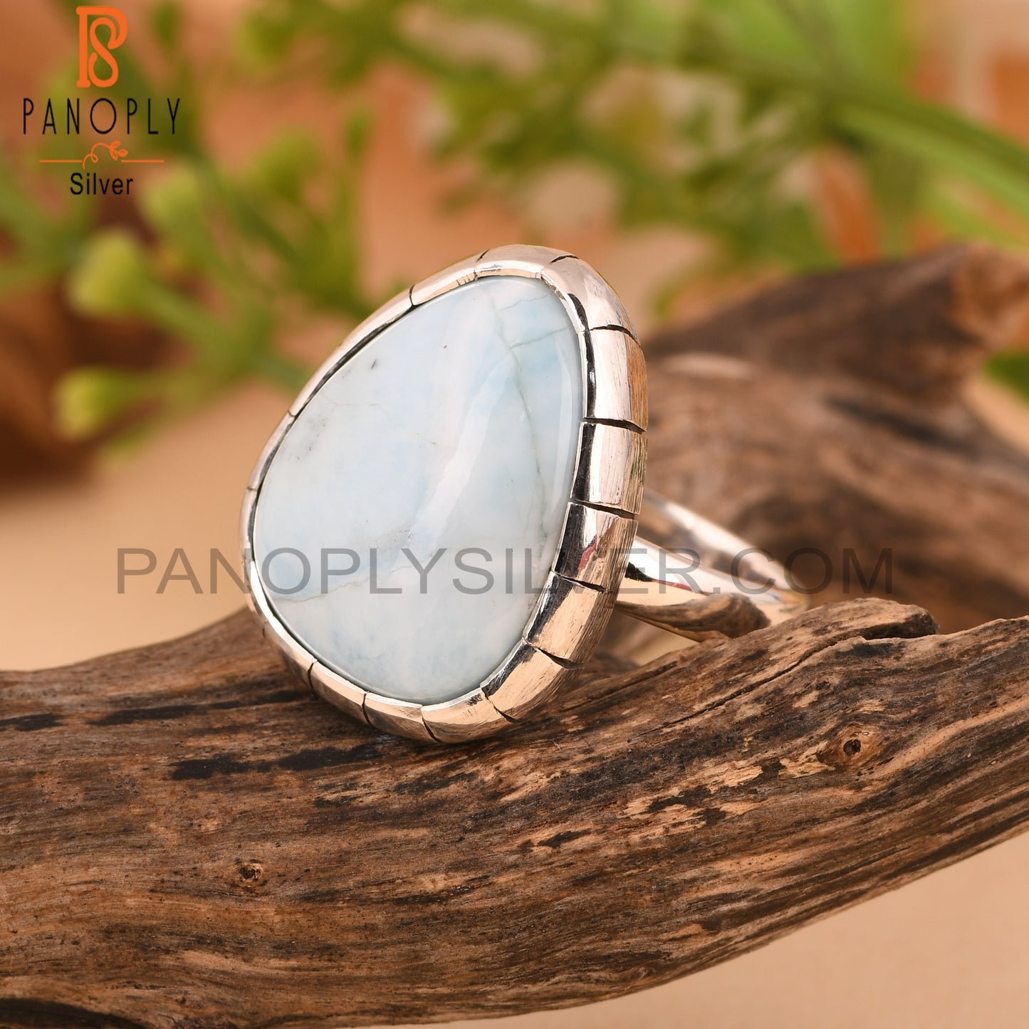 Attractive Larimar 925 Sterling Silver Wedding Band Ring