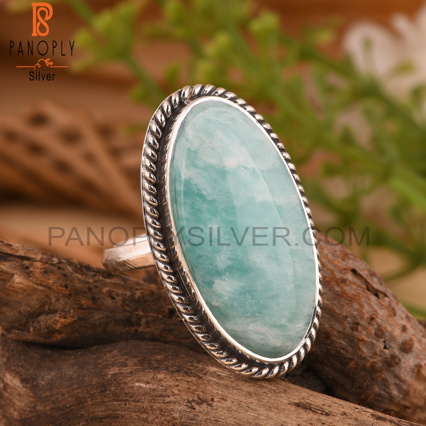 Amazonite Oval 925 Stamp Silver Ring for Grandmother