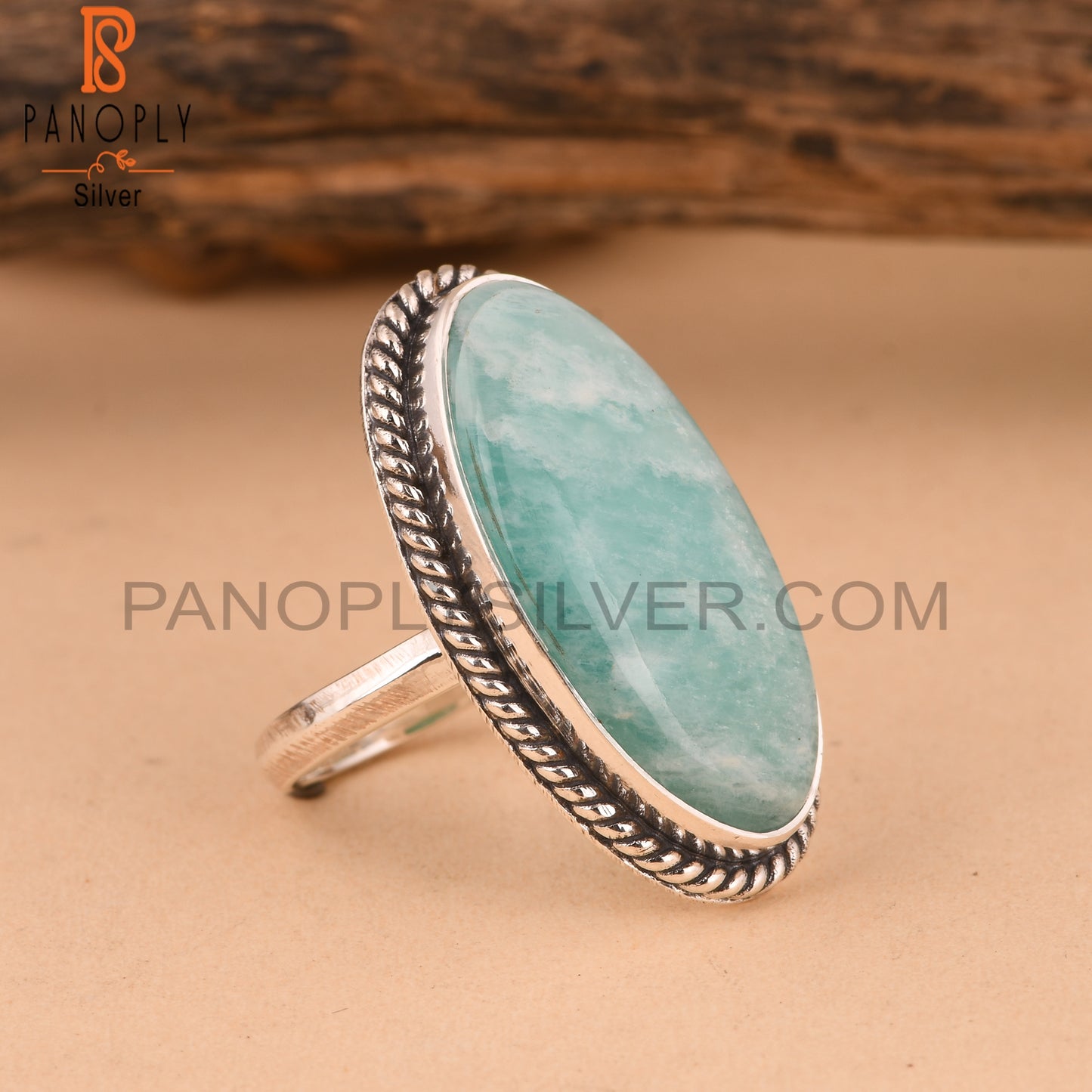 Amazonite Oval 925 Stamp Silver Ring for Grandmother
