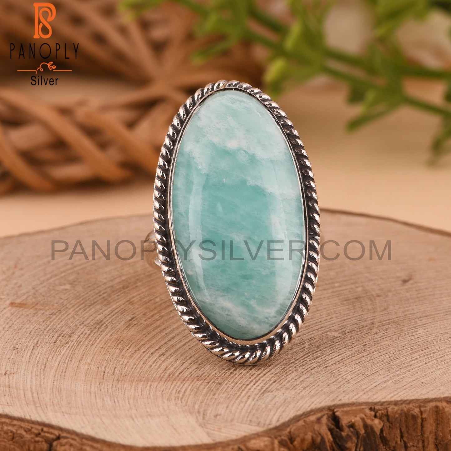 Amazonite Oval 925 Stamp Silver Ring for Grandmother