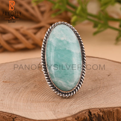 Amazonite Oval 925 Stamp Silver Ring for Grandmother