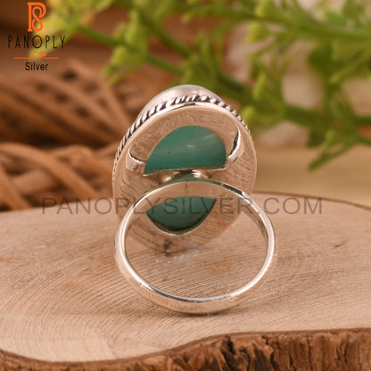 Amazonite Oval 925 Stamp Silver Ring for Grandmother