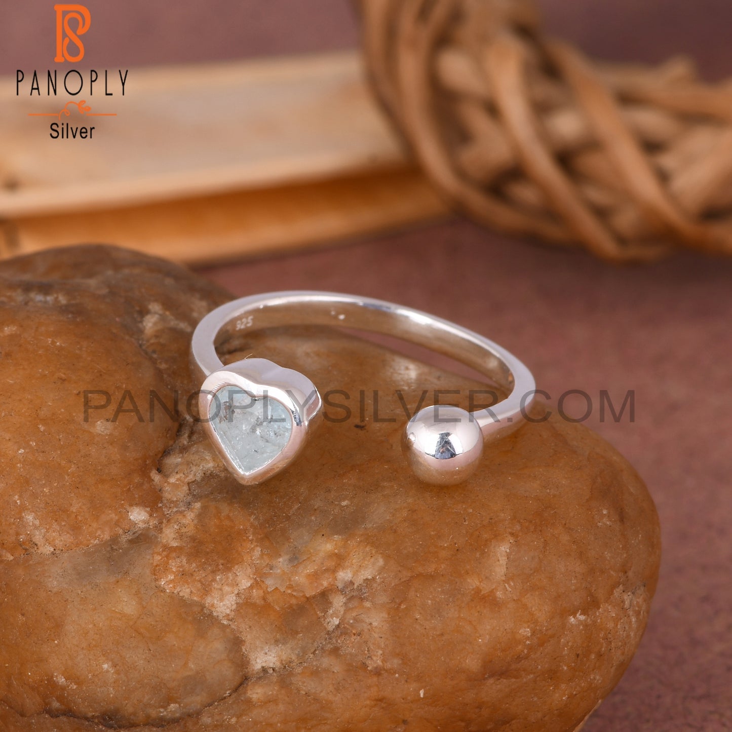 Aquamarine Heart 925 Sterling Silver Ring