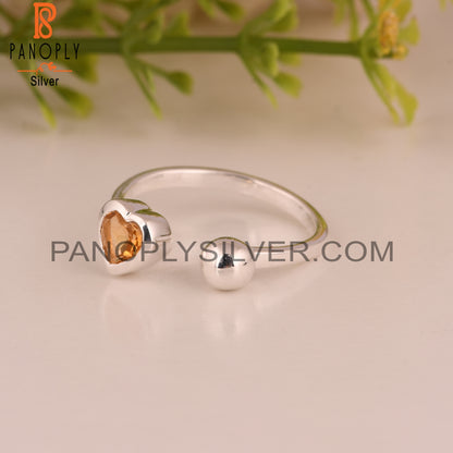 Citrine Heart 925 Sterling Silver Cute Ring
