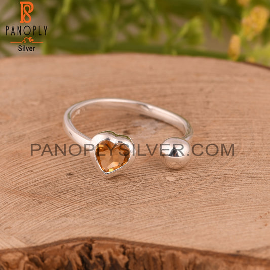 Citrine Heart 925 Sterling Silver Cute Ring