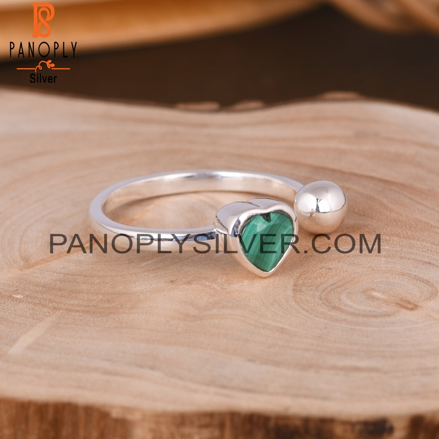 Malachite Heart Adjustable 925 Sterling Silver Ring