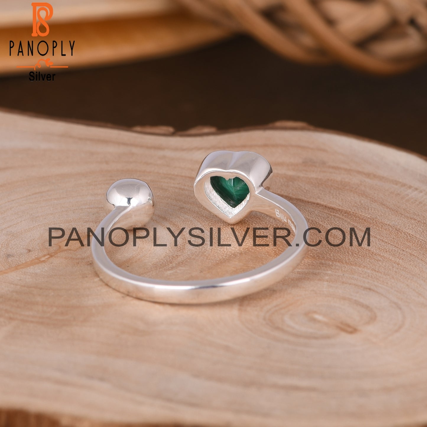 Malachite Heart Adjustable 925 Sterling Silver Ring