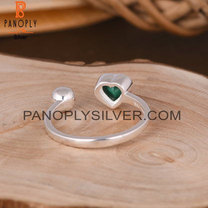Malachite Heart Adjustable 925 Sterling Silver Ring