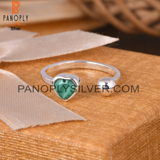 Malachite Heart Adjustable 925 Sterling Silver Ring