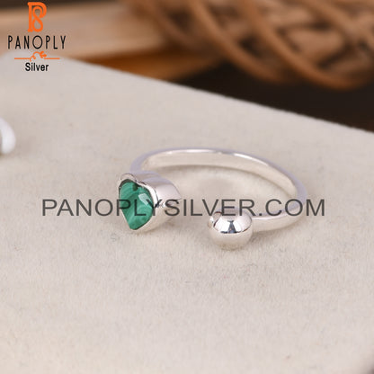 Malachite Heart Adjustable 925 Sterling Silver Ring