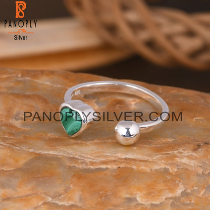 Malachite Heart Adjustable 925 Sterling Silver Ring