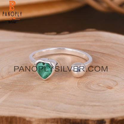 Malachite Heart Adjustable 925 Sterling Silver Ring
