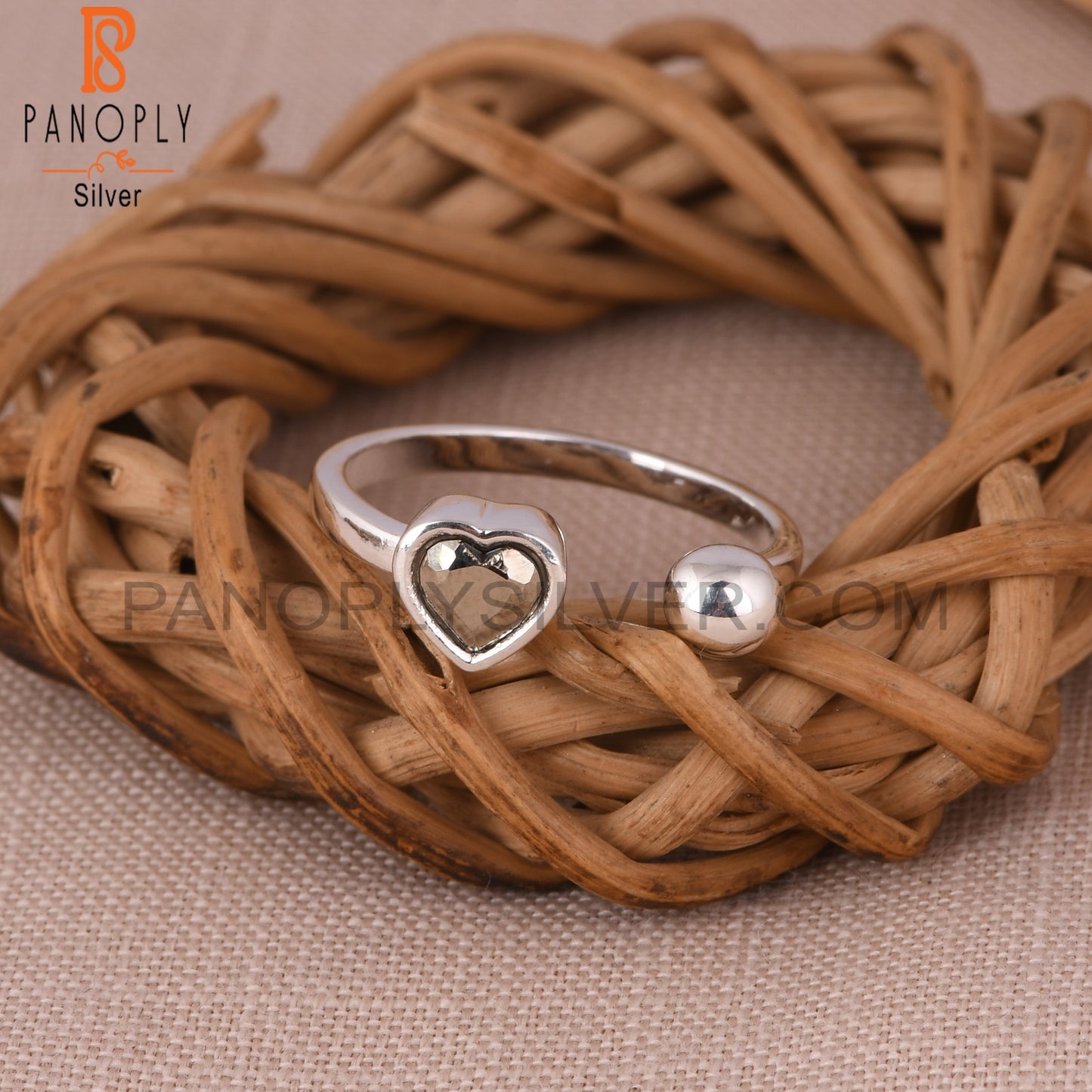 Pyrite Heart 925 Sterling Silver Ring