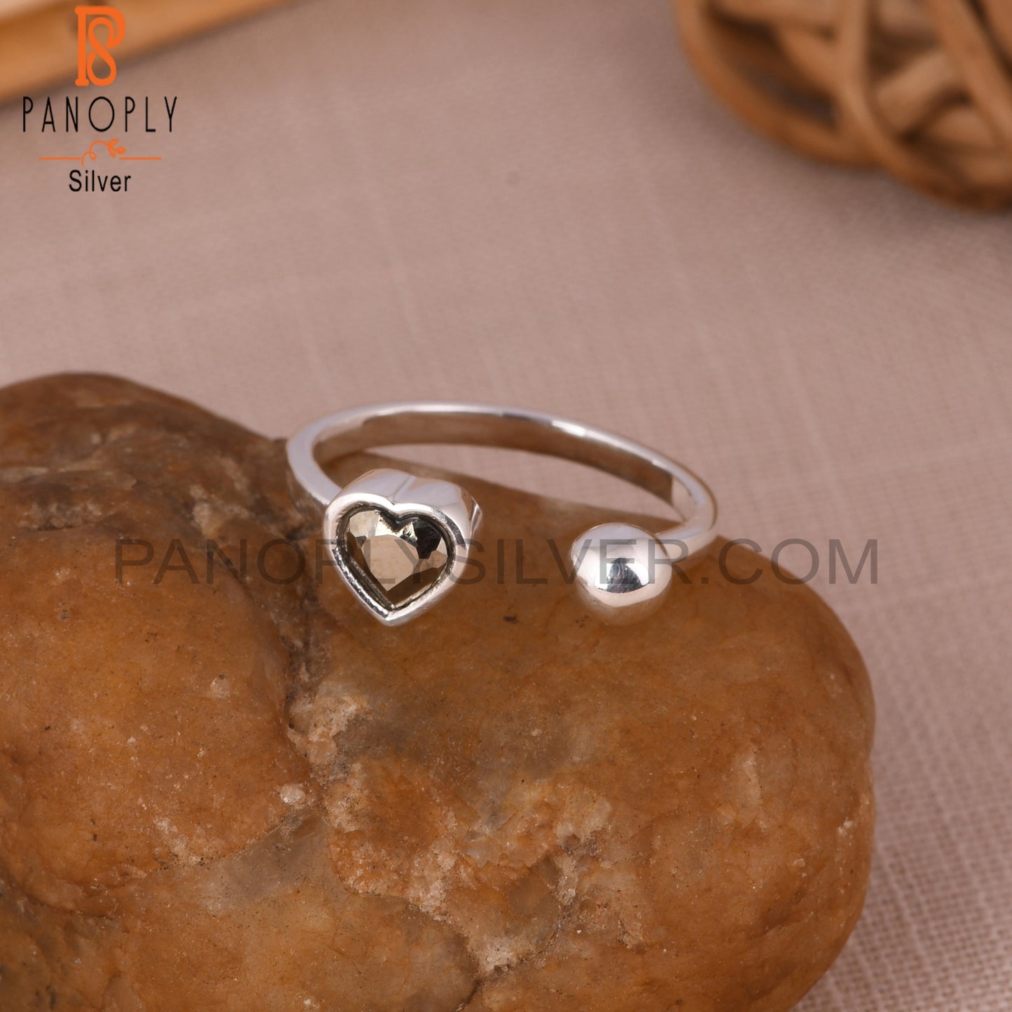 Pyrite Heart 925 Sterling Silver Ring