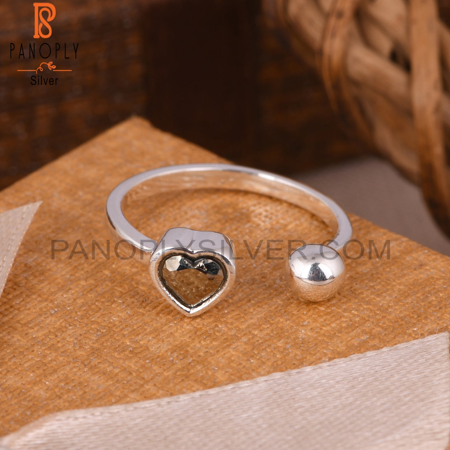 Pyrite Heart 925 Sterling Silver Ring