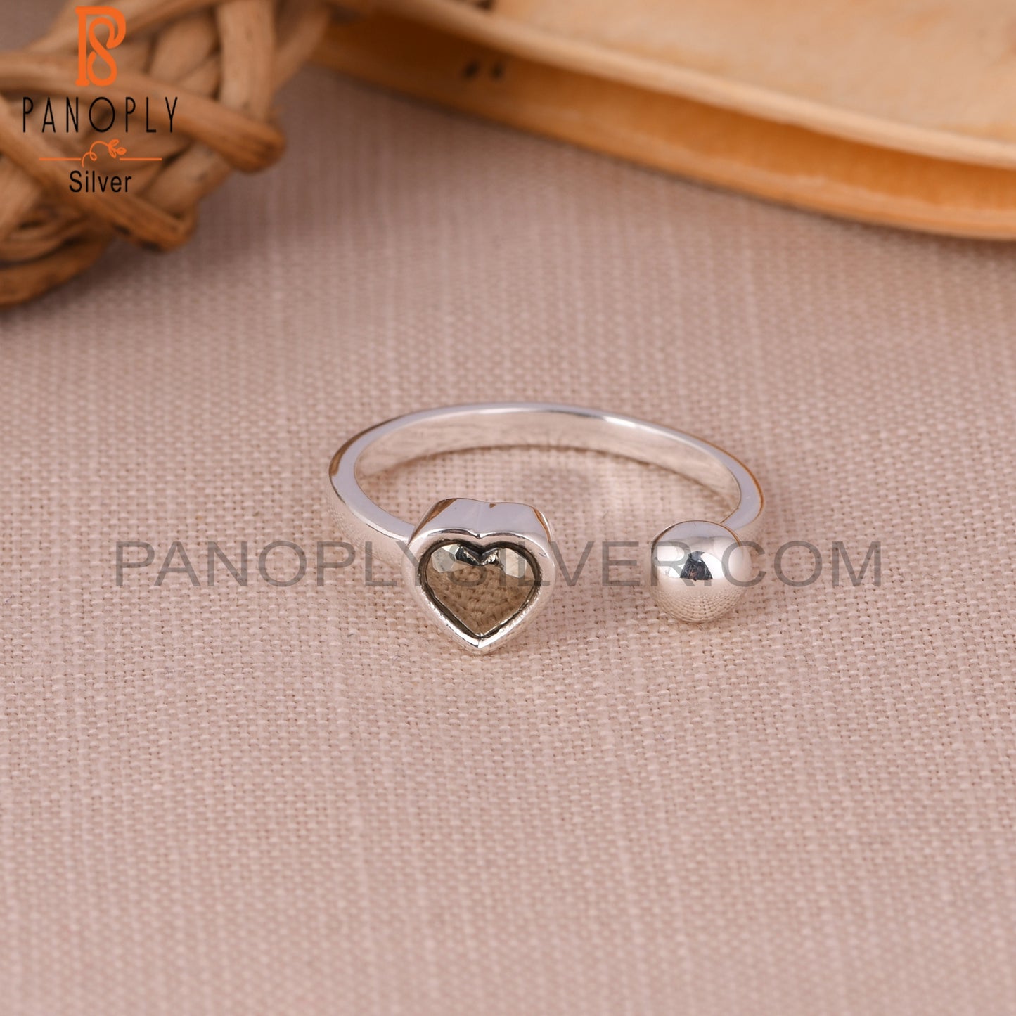 Pyrite Heart 925 Sterling Silver Ring
