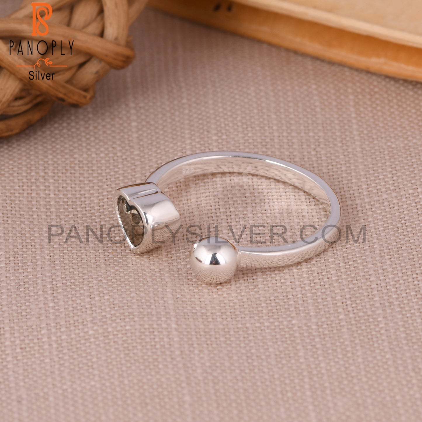 Pyrite Heart 925 Sterling Silver Ring
