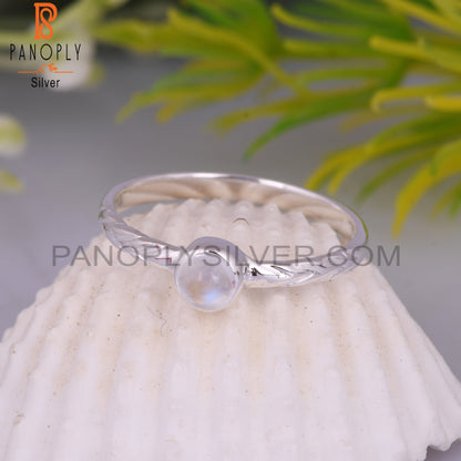 Rainbow Moonstone Round 925 Silver Ring For Men
