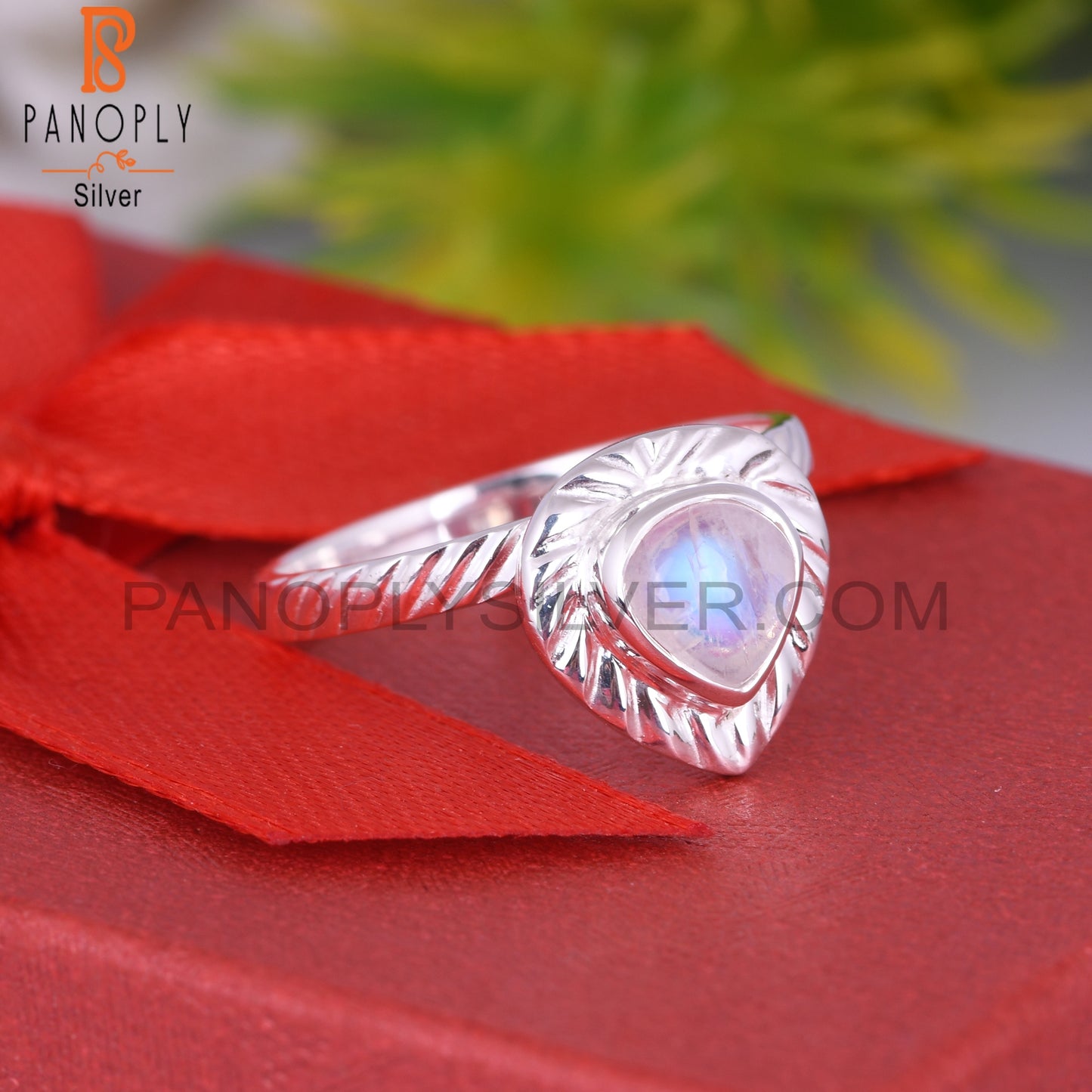 Heart Rainbow Moonstone 925 Sterling Silver Ring