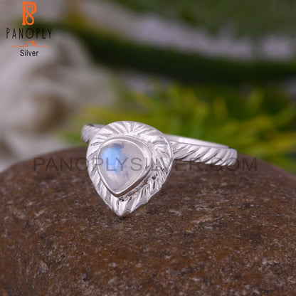 Heart Rainbow Moonstone 925 Sterling Silver Ring