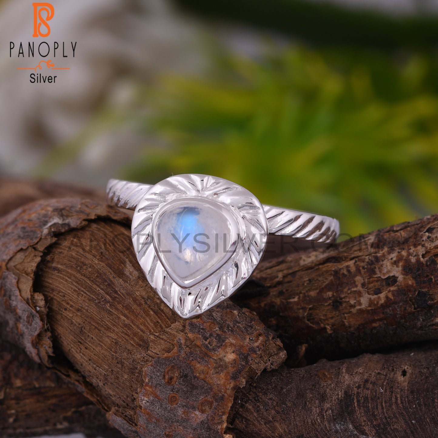 Heart Rainbow Moonstone 925 Sterling Silver Ring