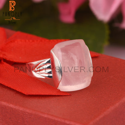 Rose Quartz Cushion 925 Ring For Women
