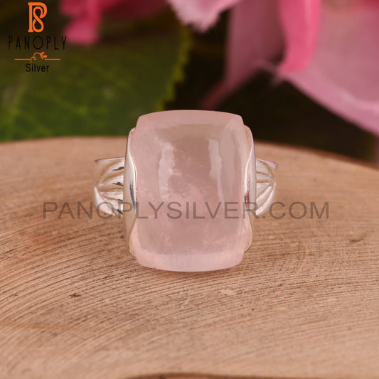 Rose Quartz Cushion 925 Ring For Women