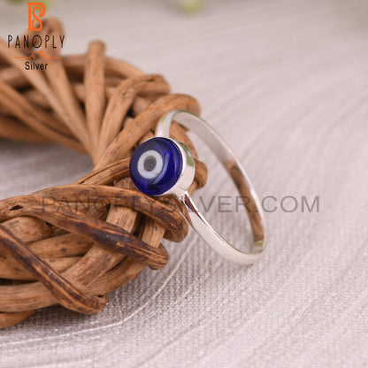 Blue Resin Evil Eye 925 Sterling Silver Stackable Ring