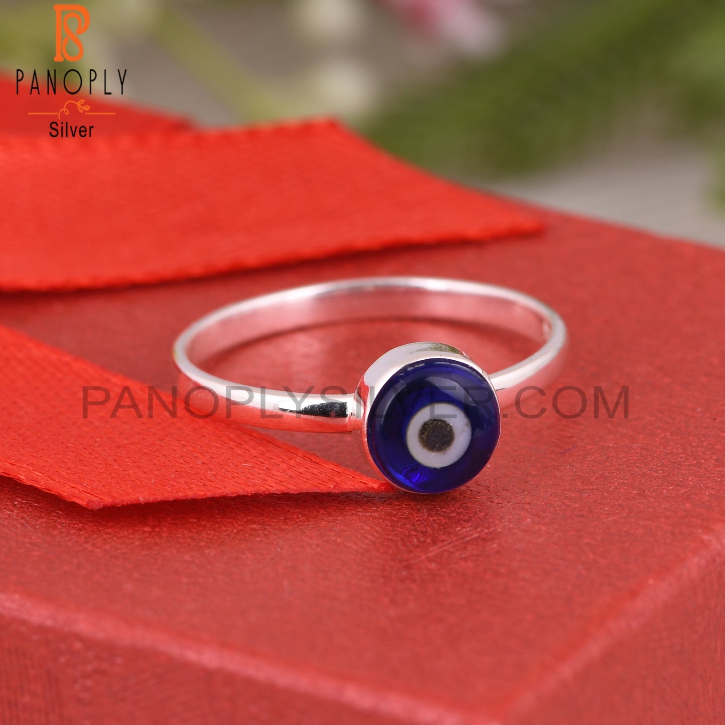 Blue Resin Evil Eye 925 Sterling Silver Stackable Ring