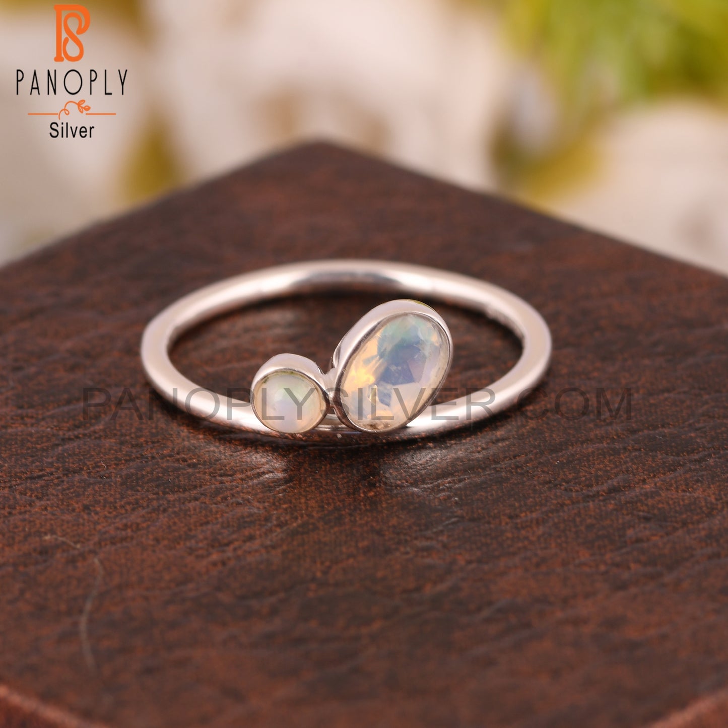 Two Stone Ethiopian Opal 925 Silver Ring