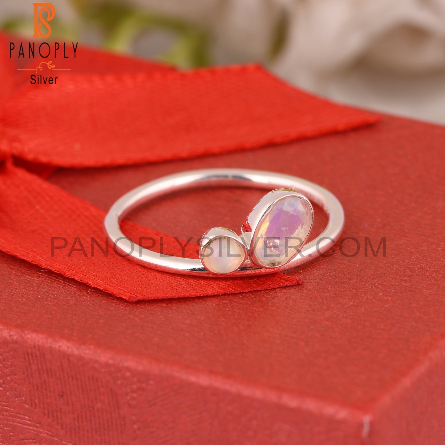 Two Stone Ethiopian Opal 925 Silver Ring