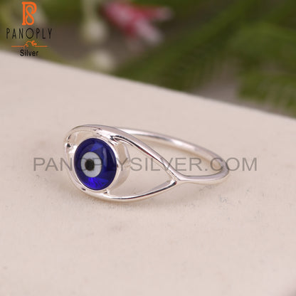 Blue Resin Evil Demon Eye 925 Sterling Silver Ring