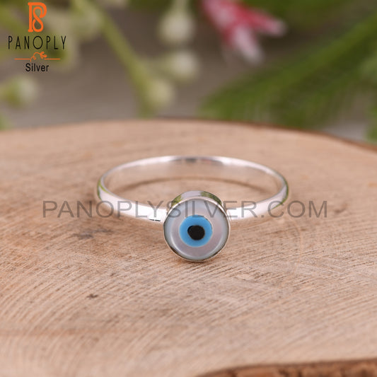 Mother of Pearl Evil Eye 925 Sterling Silver Ring