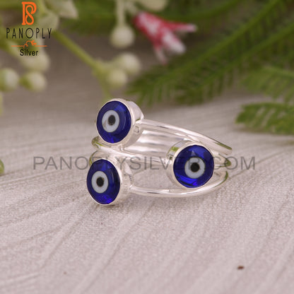 Blue Resin Evil Eye 925 Sterling Silver Ring