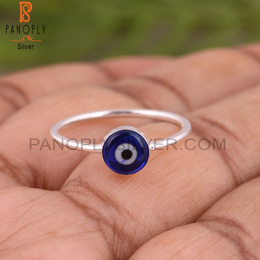 Blue Resin Evil Eye 925 Sterling Silver Stackable Ring