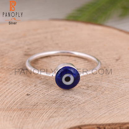 Blue Resin Evil Eye 925 Sterling Silver Stackable Ring