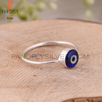 Blue Resin Evil Eye 925 Sterling Silver Stackable Ring