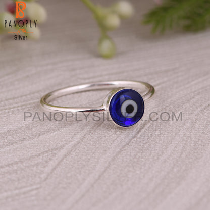 Blue Resin Evil Eye 925 Sterling Silver Stackable Ring